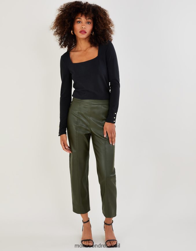 הַלבָּשָׁה Monsoon חולצת ג'רסי עם צווארון מרובע עם כותנה בת קיימא שָׁחוֹר נשים HTJ0TZ1095