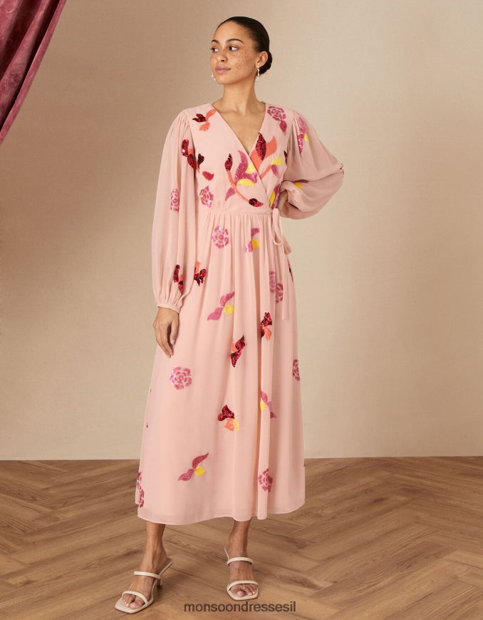 הַלבָּשָׁה Monsoon שמלת מעטפת מעוטרת ג'ני בפוליאסטר ממוחזר עָרוֹם נשים HTJ0TZ1096