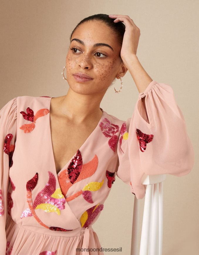 הַלבָּשָׁה Monsoon שמלת מעטפת מעוטרת ג'ני בפוליאסטר ממוחזר עָרוֹם נשים HTJ0TZ1096