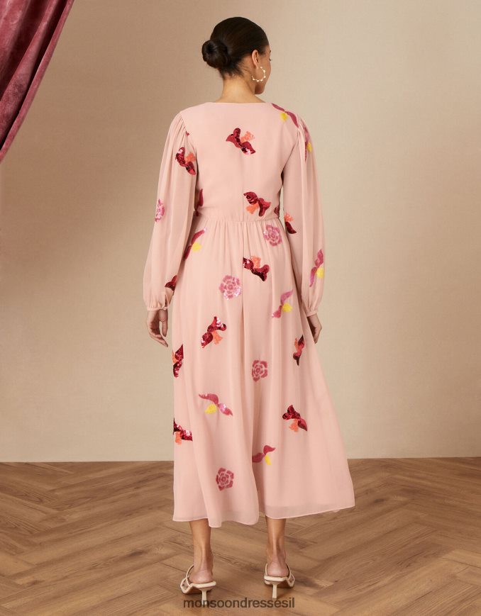 הַלבָּשָׁה Monsoon שמלת מעטפת מעוטרת ג'ני בפוליאסטר ממוחזר עָרוֹם נשים HTJ0TZ1096