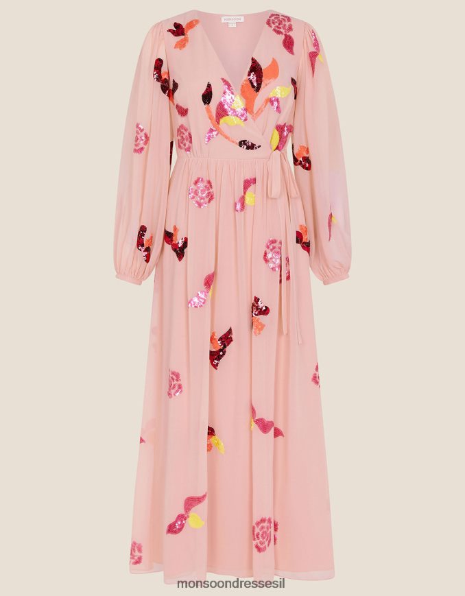 הַלבָּשָׁה Monsoon שמלת מעטפת מעוטרת ג'ני בפוליאסטר ממוחזר עָרוֹם נשים HTJ0TZ1096