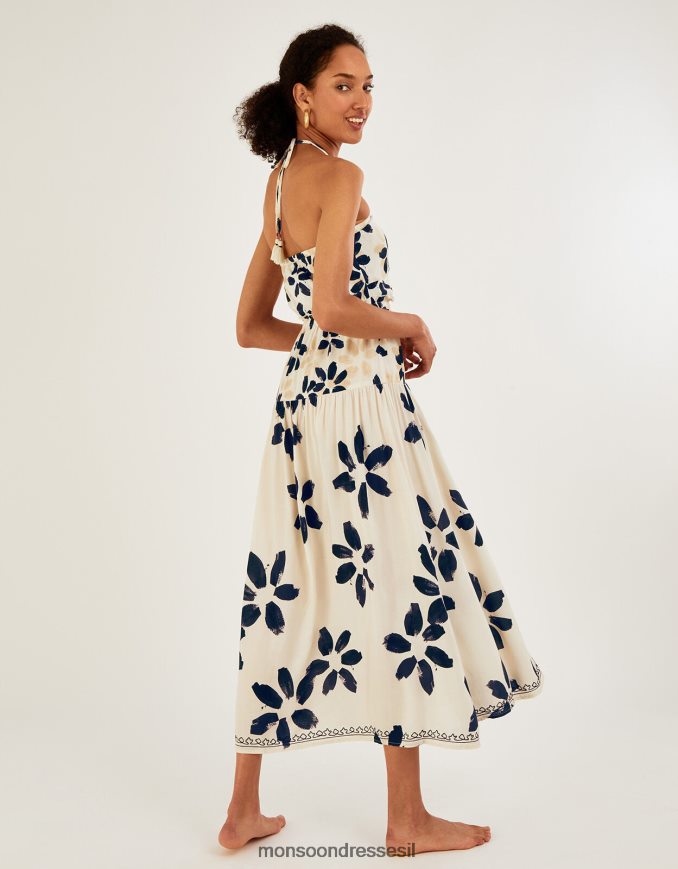 הַלבָּשָׁה Monsoon שמלה אבסטרקטית בהדפס פרחים שֶׁנהָב נשים HTJ0TZ1098