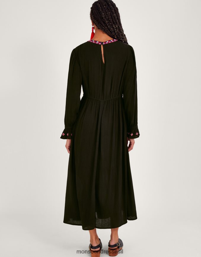 הַלבָּשָׁה Monsoon שמלת מקסי רקומה ניאון שָׁחוֹר נשים HTJ0TZ10