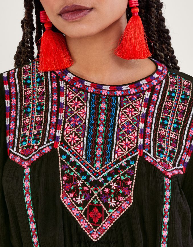 הַלבָּשָׁה Monsoon שמלת מקסי רקומה ניאון שָׁחוֹר נשים HTJ0TZ10