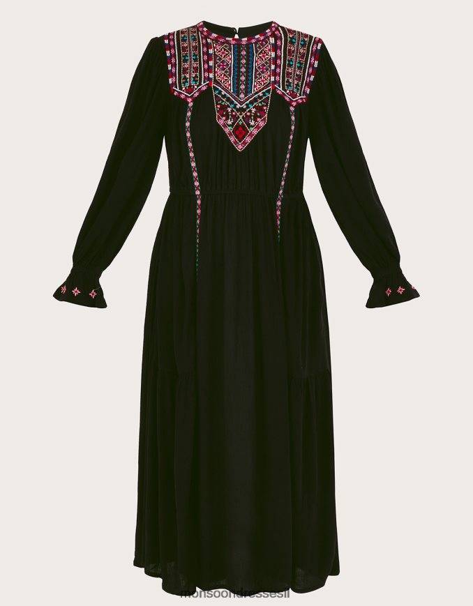 הַלבָּשָׁה Monsoon שמלת מקסי רקומה ניאון שָׁחוֹר נשים HTJ0TZ10