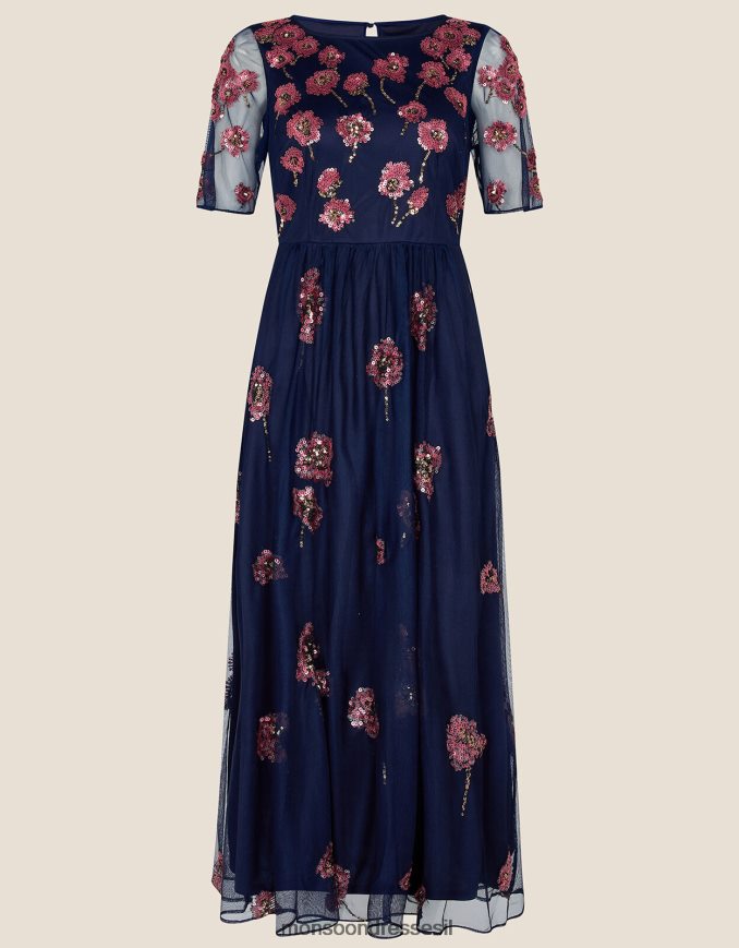 הַלבָּשָׁה Monsoon שמלת מידי מעוטרת אודם בפוליאסטר ממוחזר כחול (צי) נשים HTJ0TZ1100