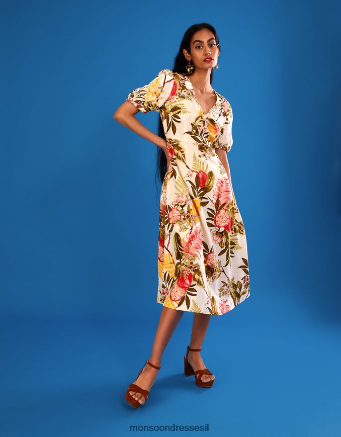 הַלבָּשָׁה Monsoon שמלת רימון אליאנה בתערובת פשתן שֶׁנהָב נשים HTJ0TZ1105