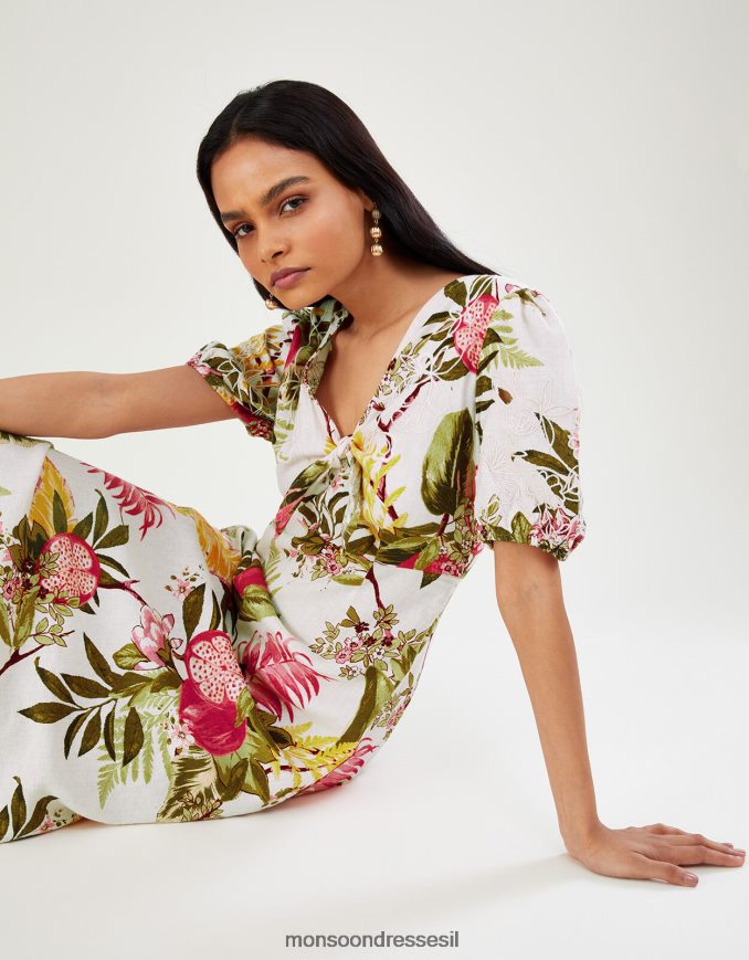 הַלבָּשָׁה Monsoon שמלת רימון אליאנה בתערובת פשתן שֶׁנהָב נשים HTJ0TZ1105