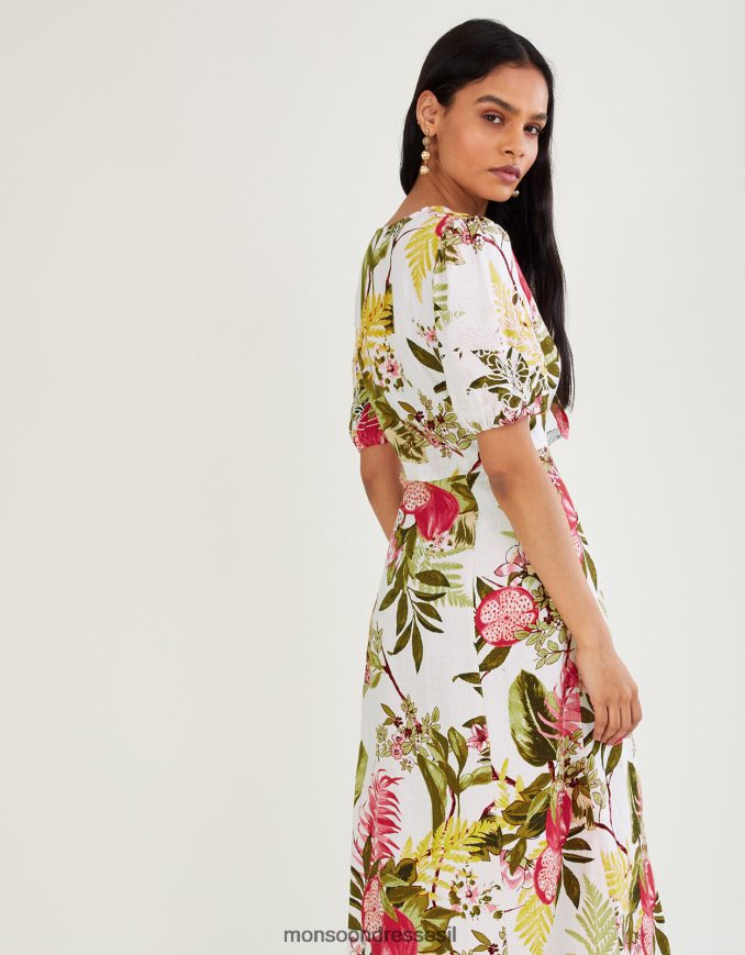 הַלבָּשָׁה Monsoon שמלת רימון אליאנה בתערובת פשתן שֶׁנהָב נשים HTJ0TZ1105