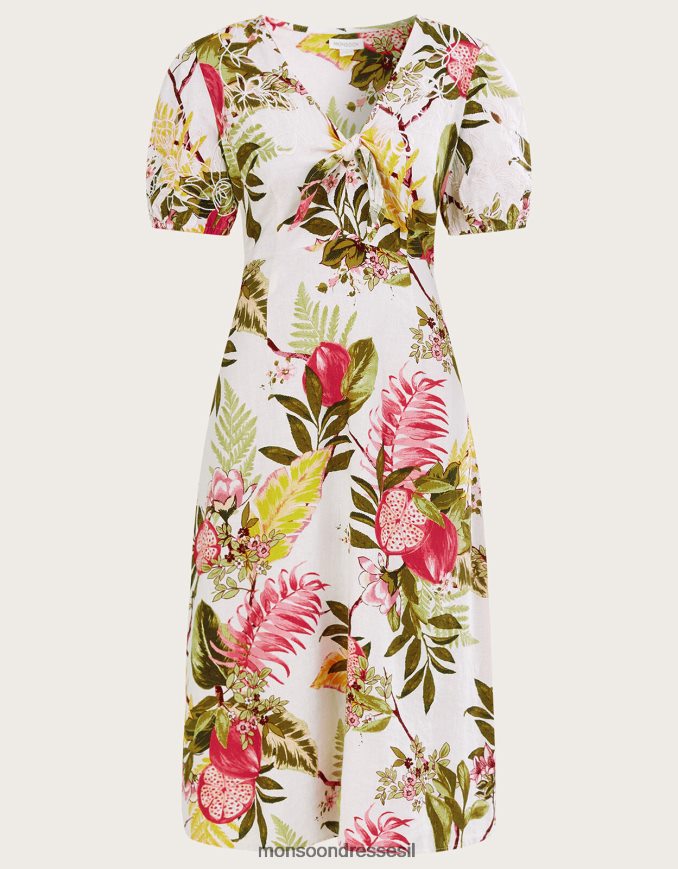 הַלבָּשָׁה Monsoon שמלת רימון אליאנה בתערובת פשתן שֶׁנהָב נשים HTJ0TZ1105