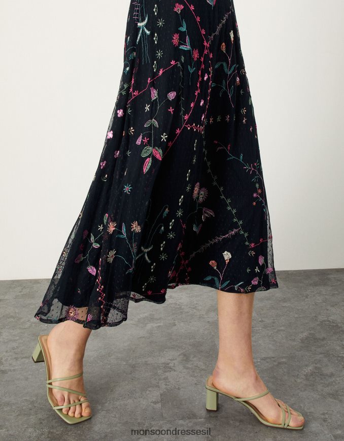 הַלבָּשָׁה Monsoon שמלת מידי רקומה פולי כחול (צי) נשים HTJ0TZ1106