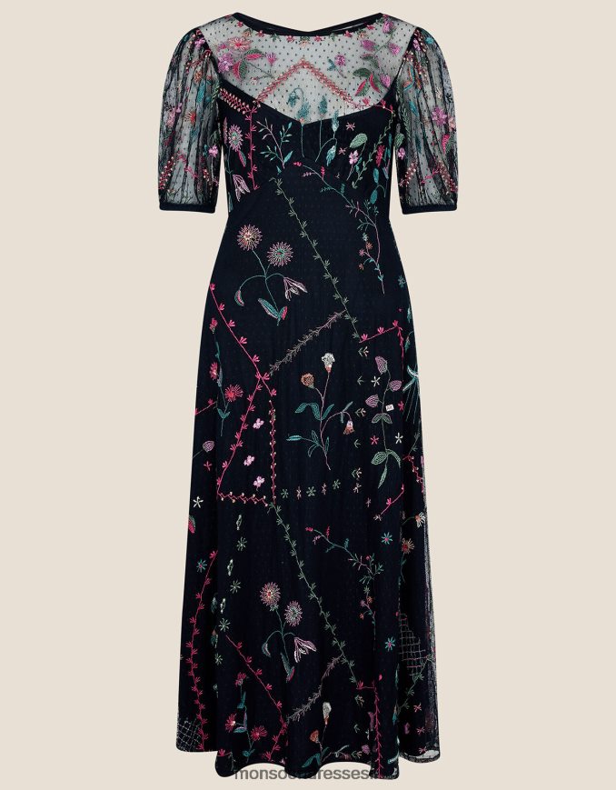 הַלבָּשָׁה Monsoon שמלת מידי רקומה פולי כחול (צי) נשים HTJ0TZ1106