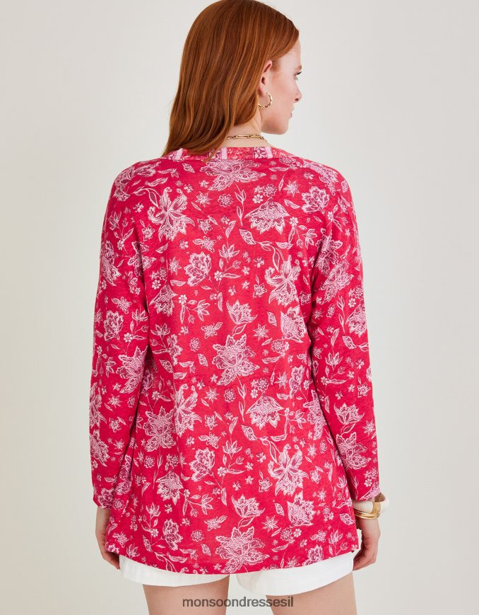 הַלבָּשָׁה Monsoon כיסוי מודפס בקנה מידה פרחוני של פשתן תפוז נשים HTJ0TZ1109