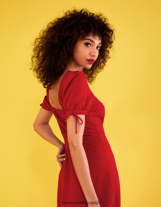 הַלבָּשָׁה Monsoon שמלת מידי ג'רזי חלק עם כפתורים אָדוֹם נשים HTJ0TZ1111