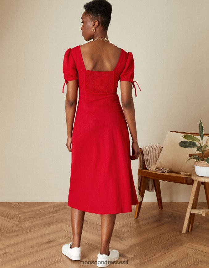 הַלבָּשָׁה Monsoon שמלת מידי ג'רזי חלק עם כפתורים אָדוֹם נשים HTJ0TZ1111