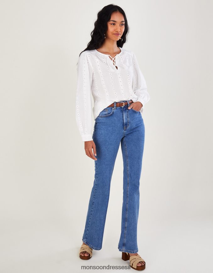 הַלבָּשָׁה Monsoon טופ רקום עם שרוול ארוך לבן נשים HTJ0TZ1112