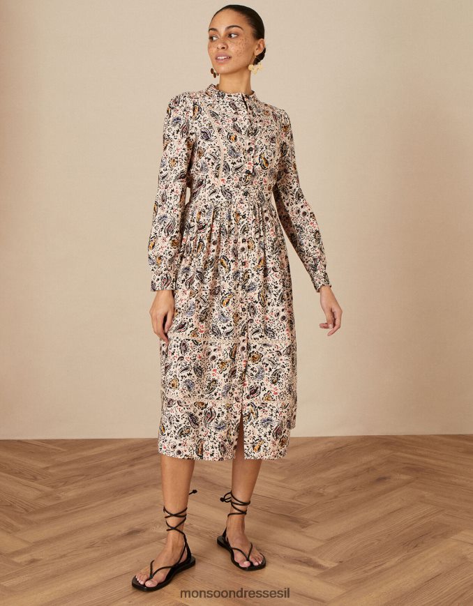הַלבָּשָׁה Monsoon שמלת תחרה בהדפס פייזלי שֶׁנהָב נשים HTJ0TZ1114