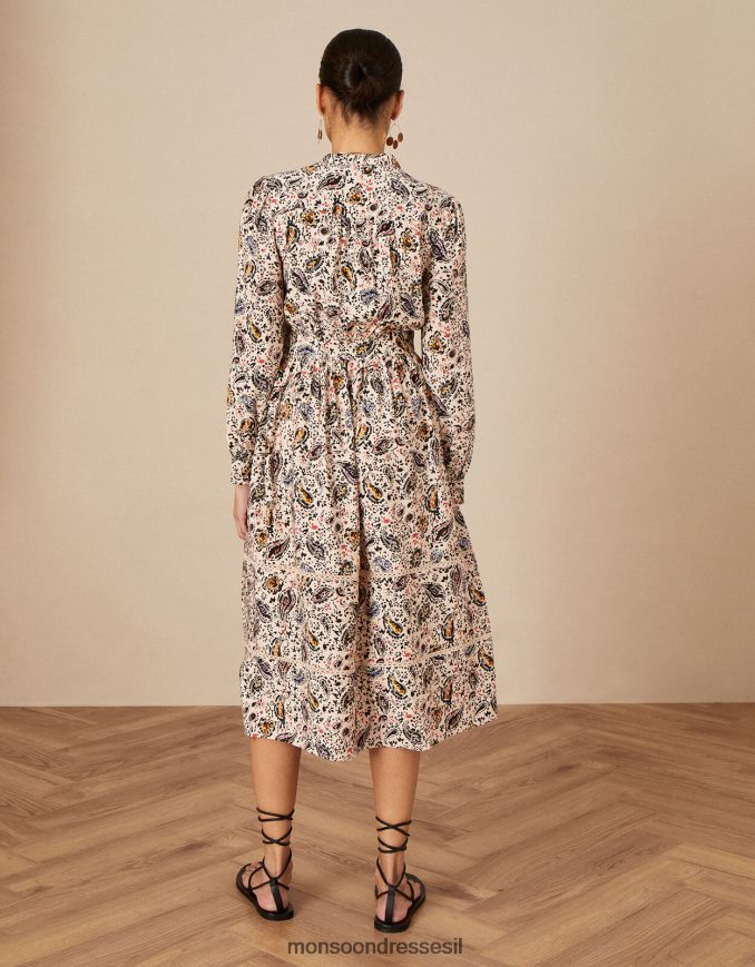 הַלבָּשָׁה Monsoon שמלת תחרה בהדפס פייזלי שֶׁנהָב נשים HTJ0TZ1114