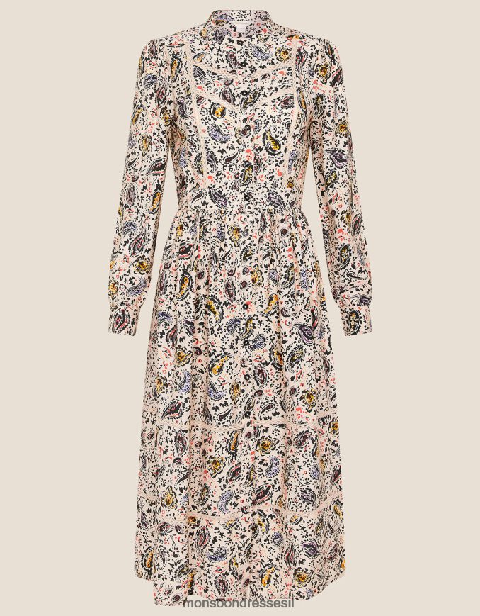 הַלבָּשָׁה Monsoon שמלת תחרה בהדפס פייזלי שֶׁנהָב נשים HTJ0TZ1114