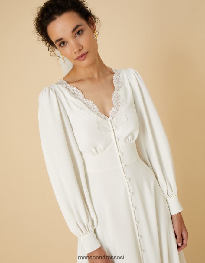 הַלבָּשָׁה Monsoon שמלת תחרה לכלה עם שרוול ארוך של ססיליה שֶׁנהָב נשים HTJ0TZ1119