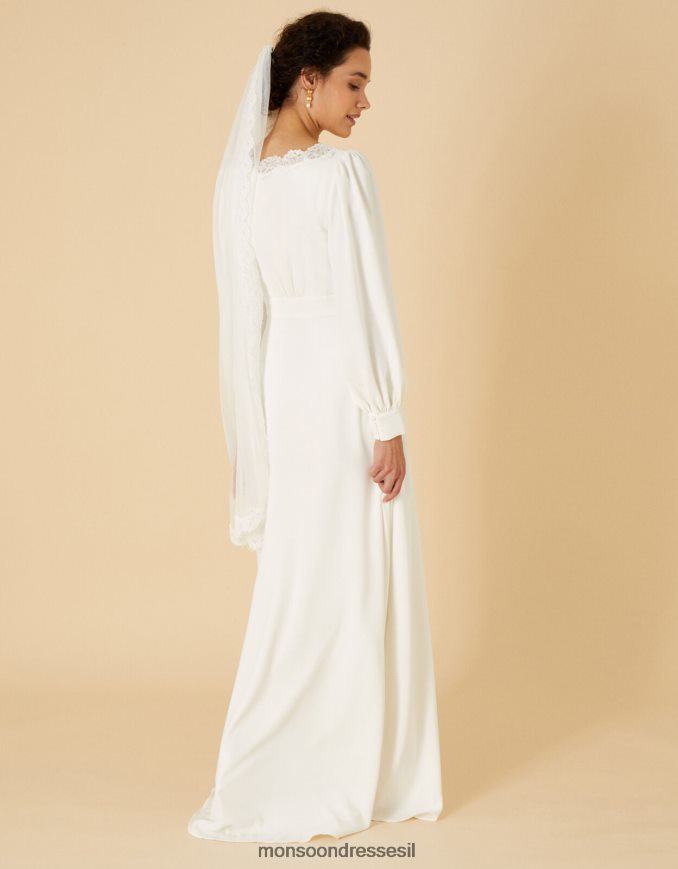 הַלבָּשָׁה Monsoon שמלת תחרה לכלה עם שרוול ארוך של ססיליה שֶׁנהָב נשים HTJ0TZ1119