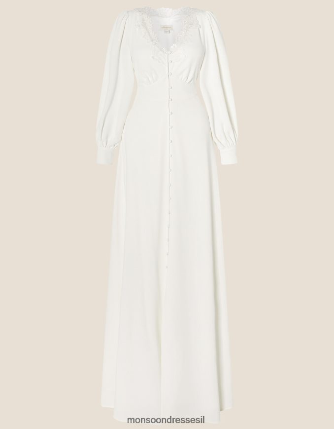 הַלבָּשָׁה Monsoon שמלת תחרה לכלה עם שרוול ארוך של ססיליה שֶׁנהָב נשים HTJ0TZ1119