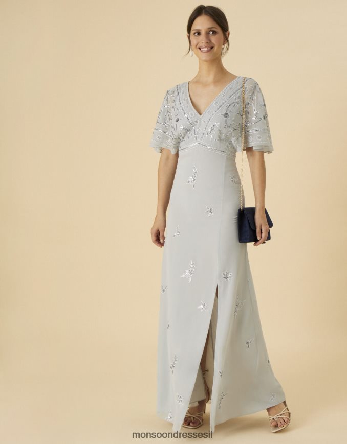 הַלבָּשָׁה Monsoon שמלת מקסי מקושטת של אלנה כסף נשים HTJ0TZ1120