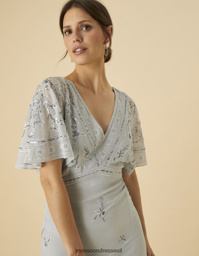 הַלבָּשָׁה Monsoon שמלת מקסי מקושטת של אלנה כסף נשים HTJ0TZ1120