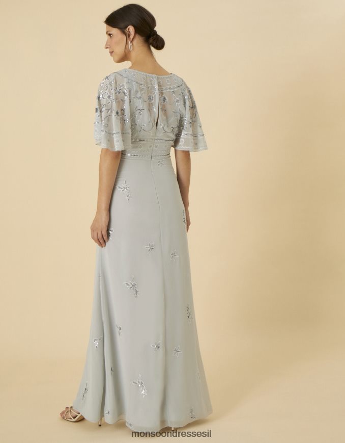 הַלבָּשָׁה Monsoon שמלת מקסי מקושטת של אלנה כסף נשים HTJ0TZ1120