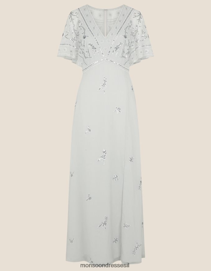 הַלבָּשָׁה Monsoon שמלת מקסי מקושטת של אלנה כסף נשים HTJ0TZ1120