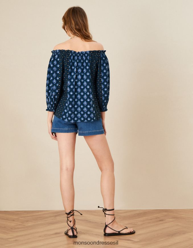 הַלבָּשָׁה Monsoon טופ ברדו עם הדפס טלאים כחול (צי) נשים HTJ0TZ1125