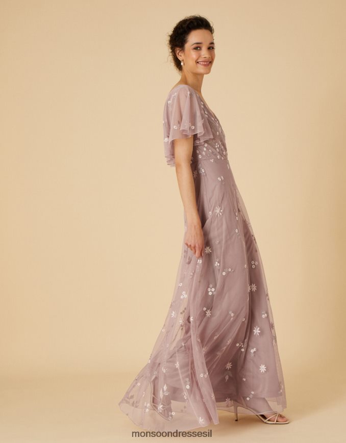 הַלבָּשָׁה Monsoon שמלת מקסי מעוטרת של רונדה חום (מוקה) נשים HTJ0TZ1129