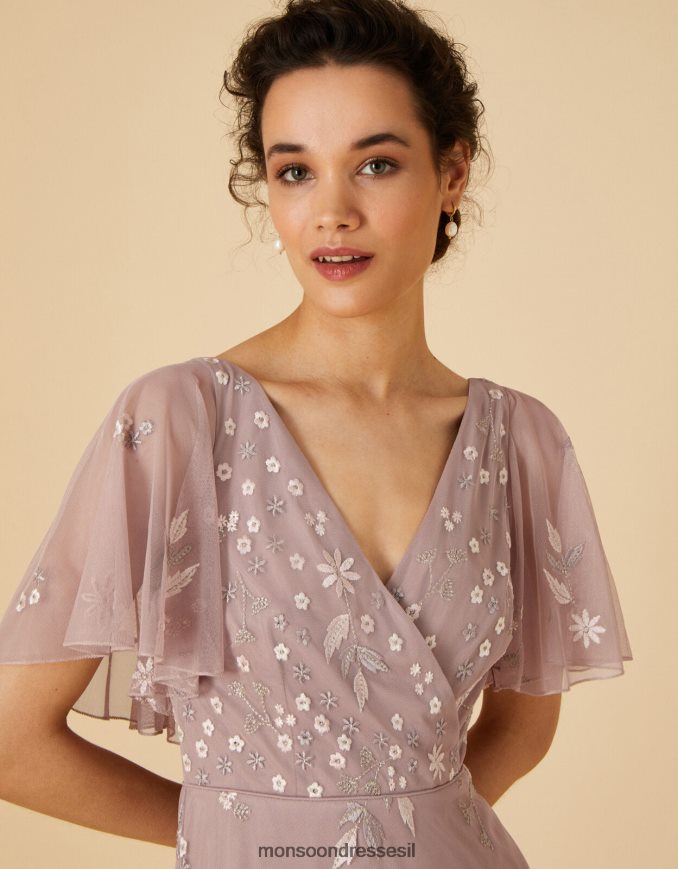 הַלבָּשָׁה Monsoon שמלת מקסי מעוטרת של רונדה חום (מוקה) נשים HTJ0TZ1129