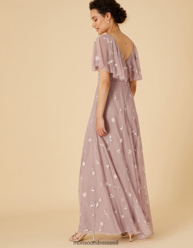 הַלבָּשָׁה Monsoon שמלת מקסי מעוטרת של רונדה חום (מוקה) נשים HTJ0TZ1129