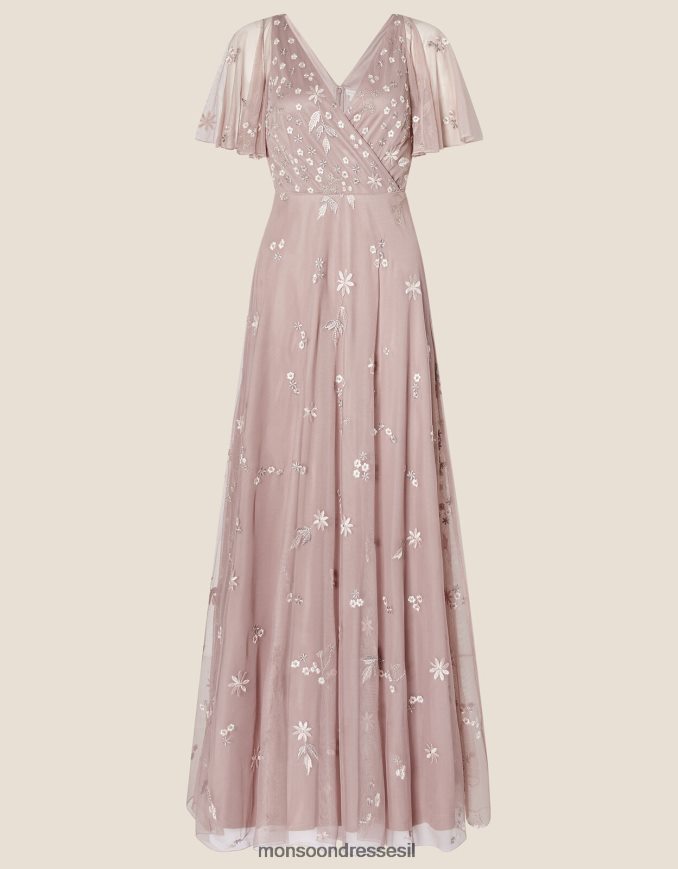 הַלבָּשָׁה Monsoon שמלת מקסי מעוטרת של רונדה חום (מוקה) נשים HTJ0TZ1129