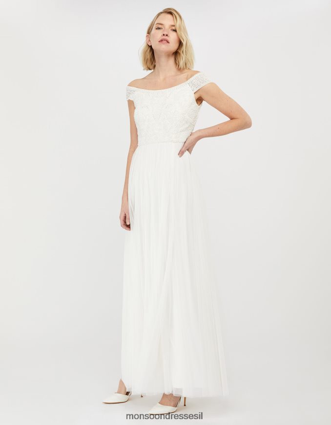 הַלבָּשָׁה Monsoon שמלת כלה ברדו מעוטרת באמלין שֶׁנהָב נשים HTJ0TZ1130