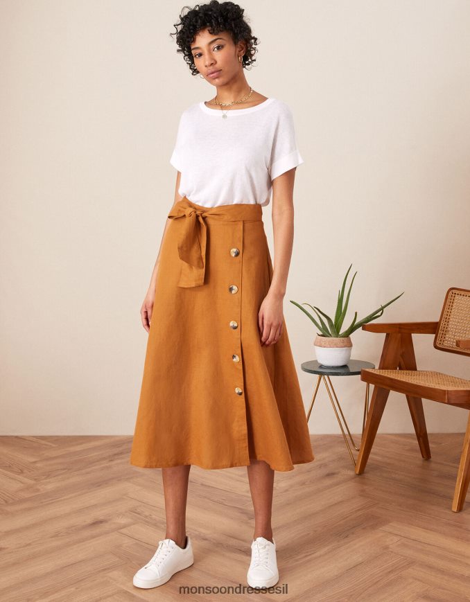 הַלבָּשָׁה Monsoon חצאית מידי בכפתור מדמה גמל (קרמל) נשים HTJ0TZ1132