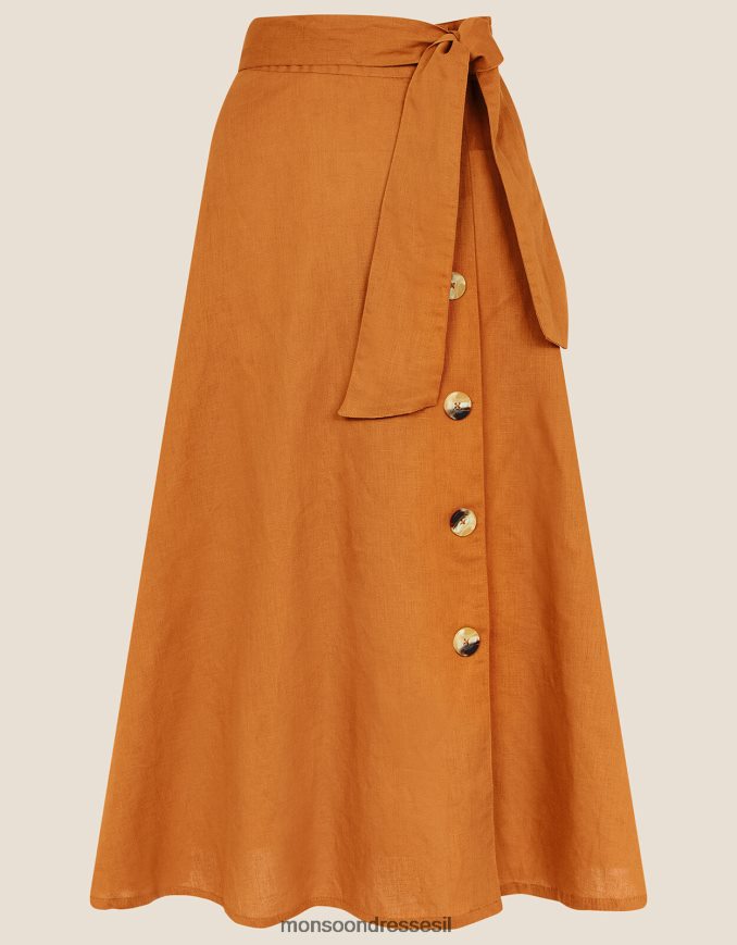 הַלבָּשָׁה Monsoon חצאית מידי בכפתור מדמה גמל (קרמל) נשים HTJ0TZ1132