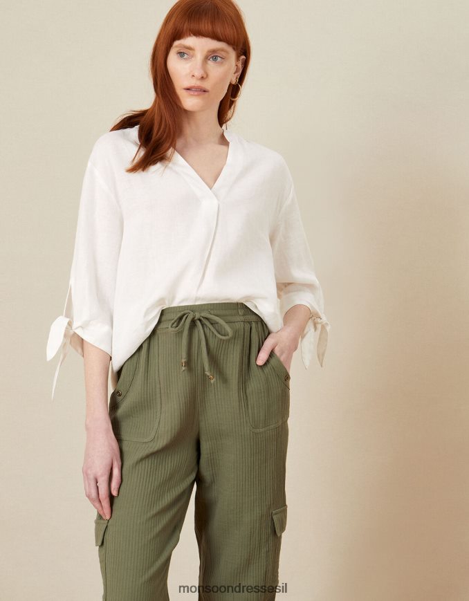 הַלבָּשָׁה Monsoon חולצת פשתן עם שרוול לבן נשים HTJ0TZ1133