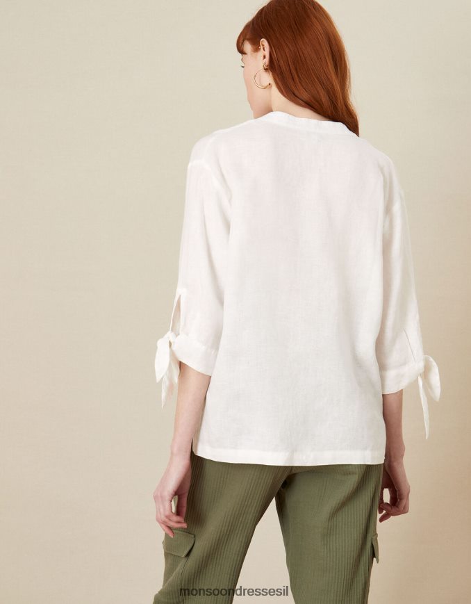 הַלבָּשָׁה Monsoon חולצת פשתן עם שרוול לבן נשים HTJ0TZ1133