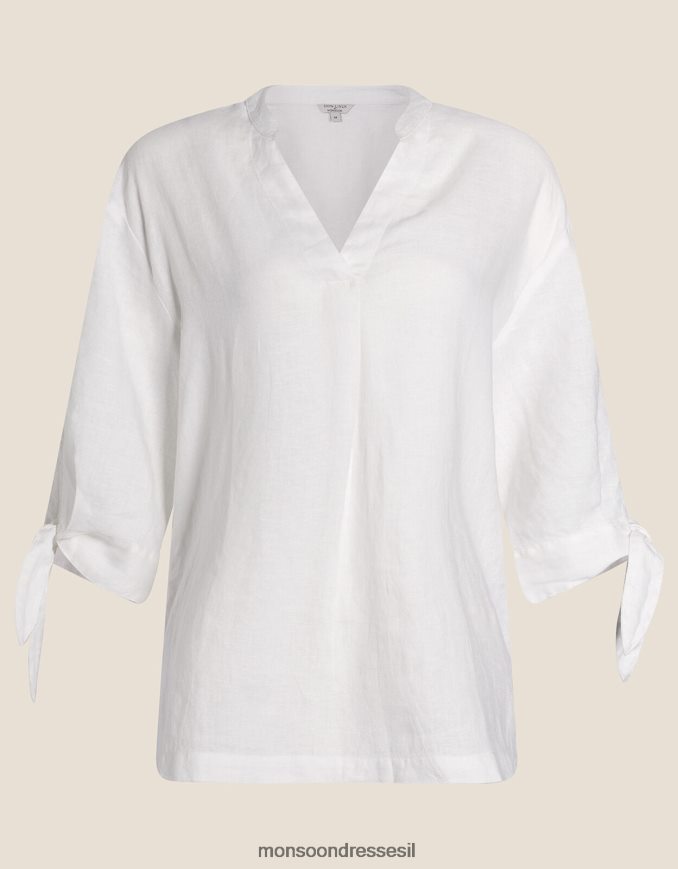 הַלבָּשָׁה Monsoon חולצת פשתן עם שרוול לבן נשים HTJ0TZ1133