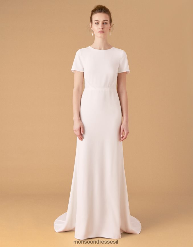 הַלבָּשָׁה Monsoon שמלת כלה שאונה קרפ ותחרה שֶׁנהָב נשים HTJ0TZ1142