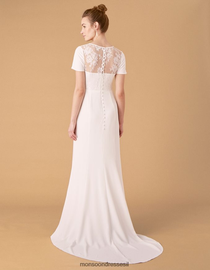 הַלבָּשָׁה Monsoon שמלת כלה שאונה קרפ ותחרה שֶׁנהָב נשים HTJ0TZ1142