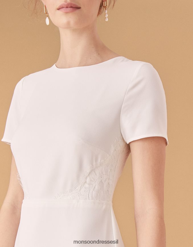 הַלבָּשָׁה Monsoon שמלת כלה שאונה קרפ ותחרה שֶׁנהָב נשים HTJ0TZ1142