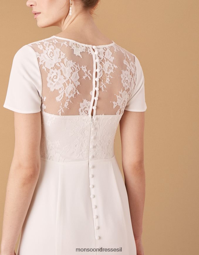 הַלבָּשָׁה Monsoon שמלת כלה שאונה קרפ ותחרה שֶׁנהָב נשים HTJ0TZ1142