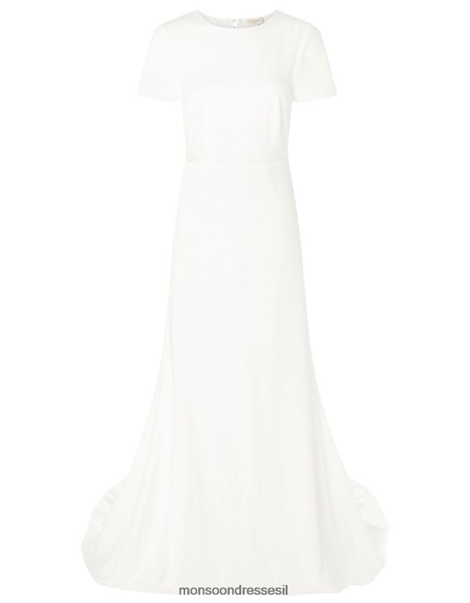 הַלבָּשָׁה Monsoon שמלת כלה שאונה קרפ ותחרה שֶׁנהָב נשים HTJ0TZ1142