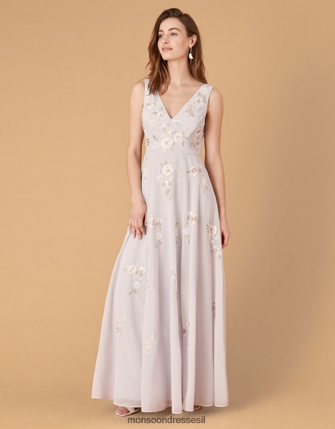 הַלבָּשָׁה Monsoon שמלת מקסי רקומה פרחונית של אדיסון כְּחוֹל נשים HTJ0TZ1146