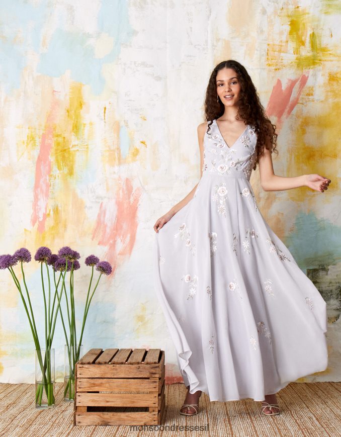 הַלבָּשָׁה Monsoon שמלת מקסי רקומה פרחונית של אדיסון כְּחוֹל נשים HTJ0TZ1146