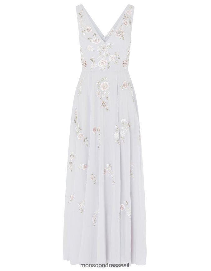 הַלבָּשָׁה Monsoon שמלת מקסי רקומה פרחונית של אדיסון כְּחוֹל נשים HTJ0TZ1146