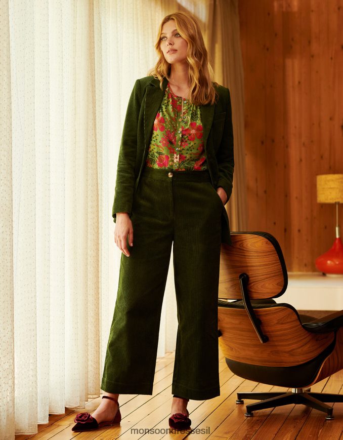 הַלבָּשָׁה Monsoon מכנסיים חליפת רגליים רחבות כבל ירוק נשים HTJ0TZ115